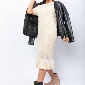 Mango Ivory Textured Midi Dress